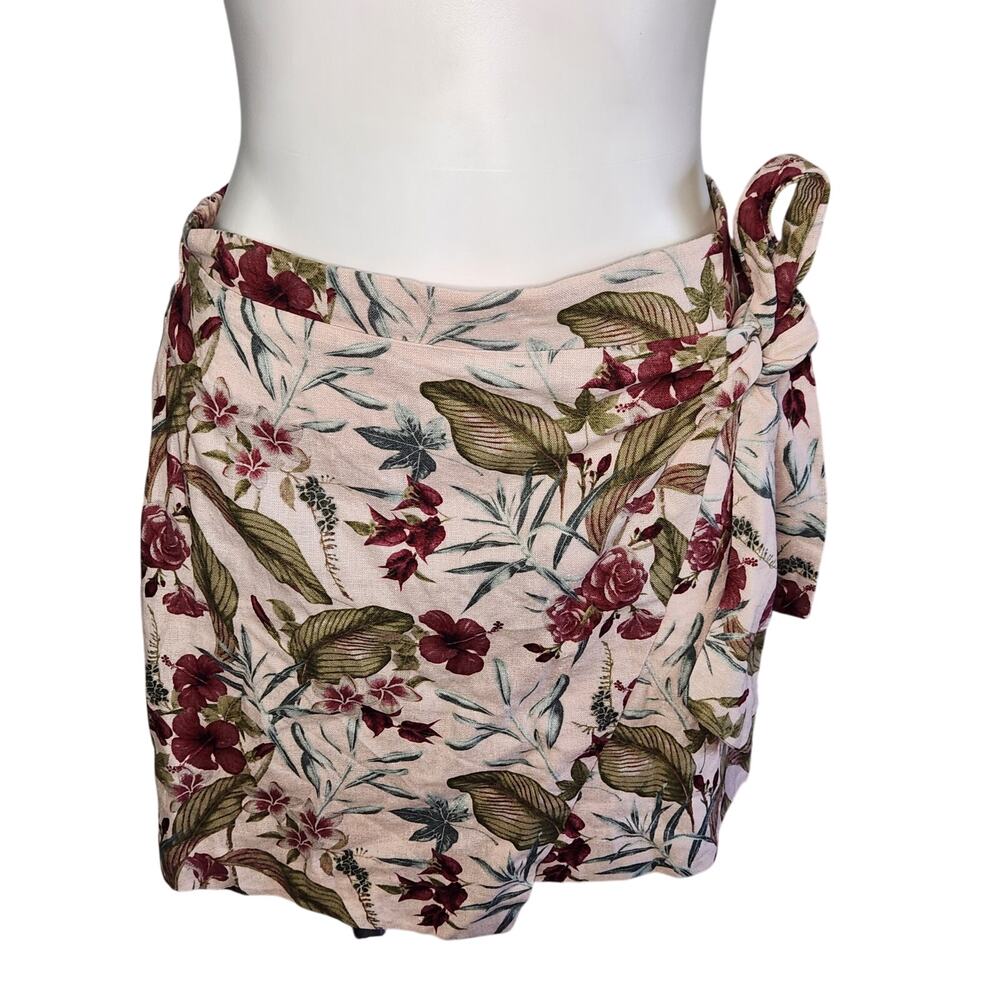 Maison d'Amelie Paris Linen tropical pink wrap‎ mini skirt M